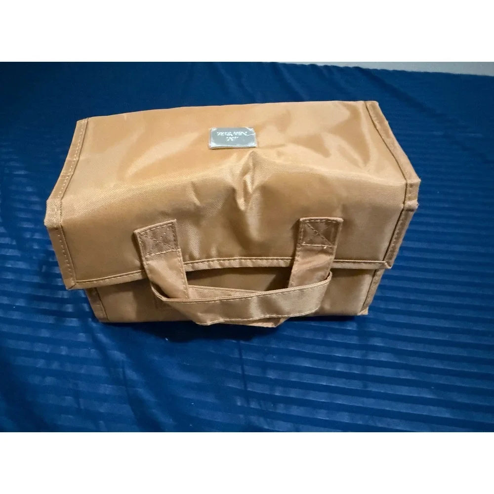 JM New York Tan Roll Up Travel Toiletry Bag 4 Clear Zipper Pockets Organizer